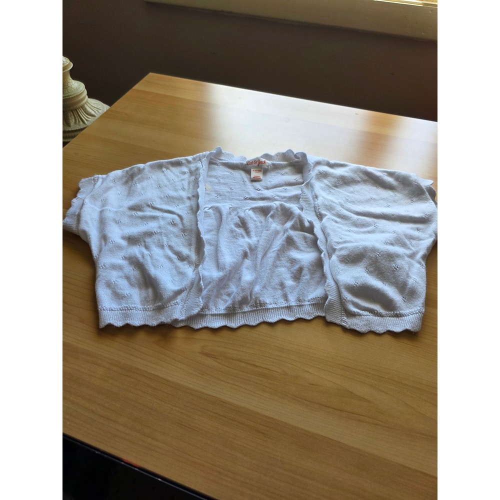Cat & Jack Girls White Pointelle Knit Shrug Cardigan Short Sleeve Bolero S 6/6X
